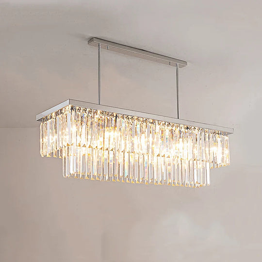 Sophisticated Silver Crystal Chandelier - Ideal For Dining Rooms And Kitchen Islands Luxury Led