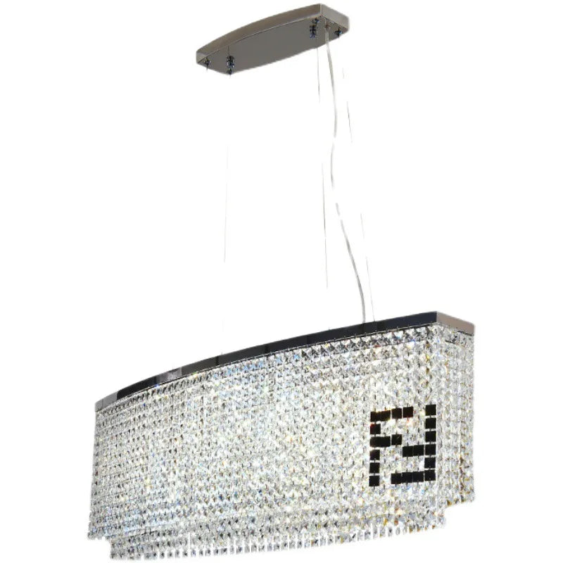 Contemporary Crystal Led Chandelier - Luxury Rectangular K9 Pendant Lamp With Personality For