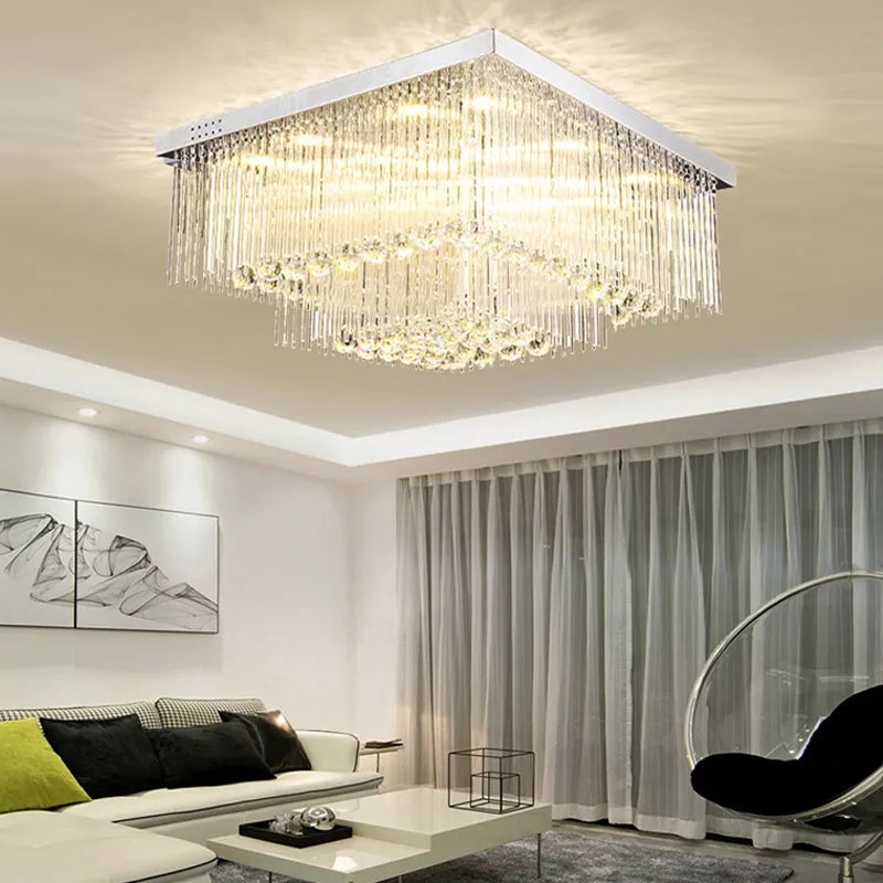 Luxury Chrome Led Ceiling Lights - Modern Elegance For Living Rooms With Crystal Accents Ceiling