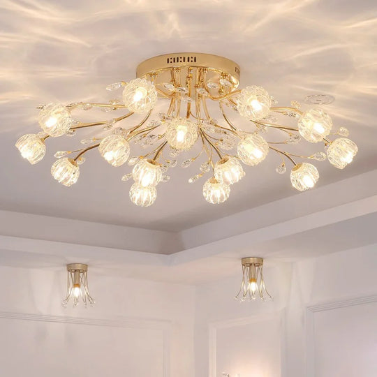 Luxury Dendritic Crystal Ceiling Lamp - Nordic Glass Flower Light Shade Led Chandelier For Bedrooms