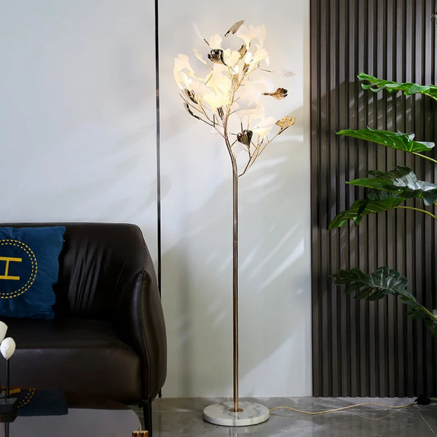 Modern Ginkgo Leaf Light Luxury Floor Lamp - Warm Led Lighting For Bedrooms And Living Rooms With