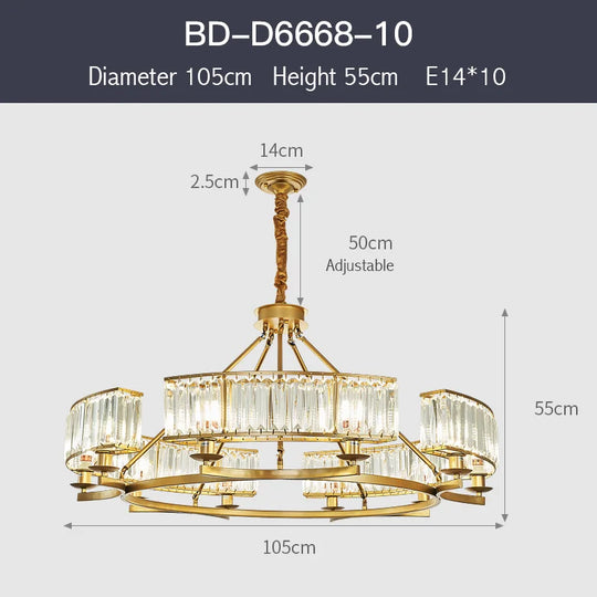 Zoe’s K9 Crystal Modern Glass Chandelier - Copper Luxury Hanging Lamp Dia105 H55Cm / Cold White