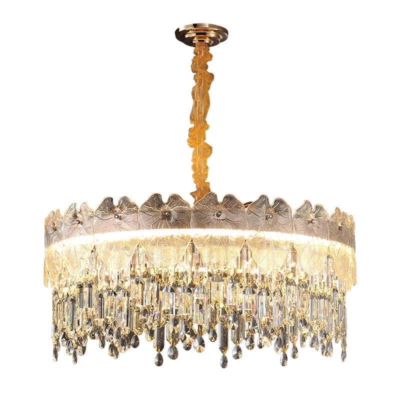 New Modern Led Pendant Lamp - Gold Luxury Round Crystal Ceiling Chandelier For Living Rooms