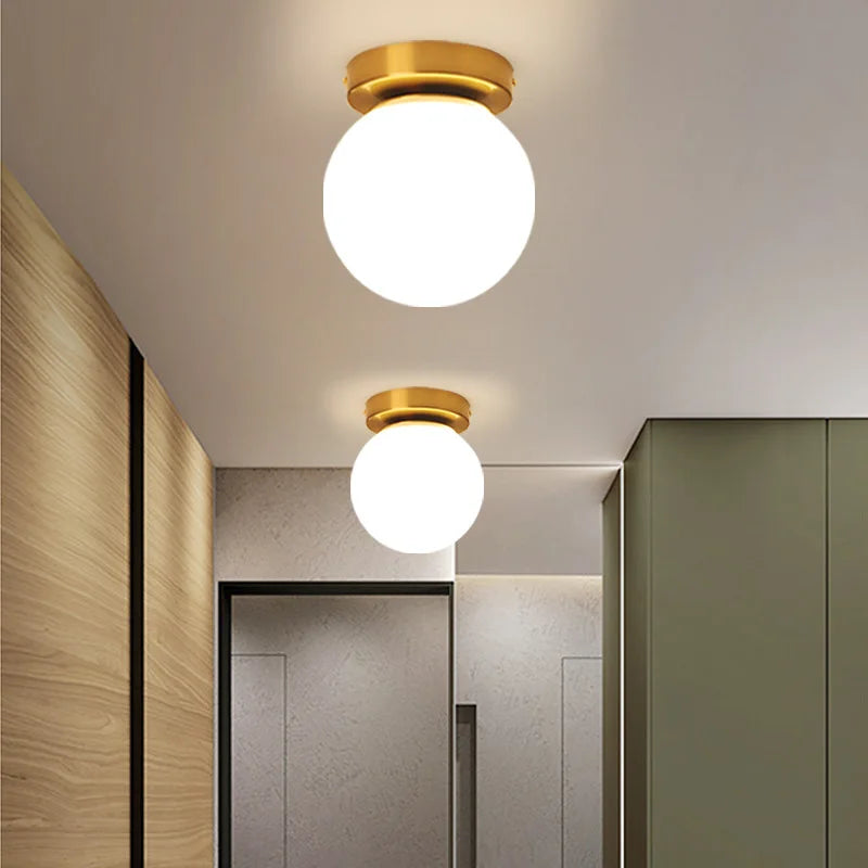 Modern Round Glass Ball Ceiling Lamp - Aisle And Corridor Surface Mounted Decor Lights With Milky