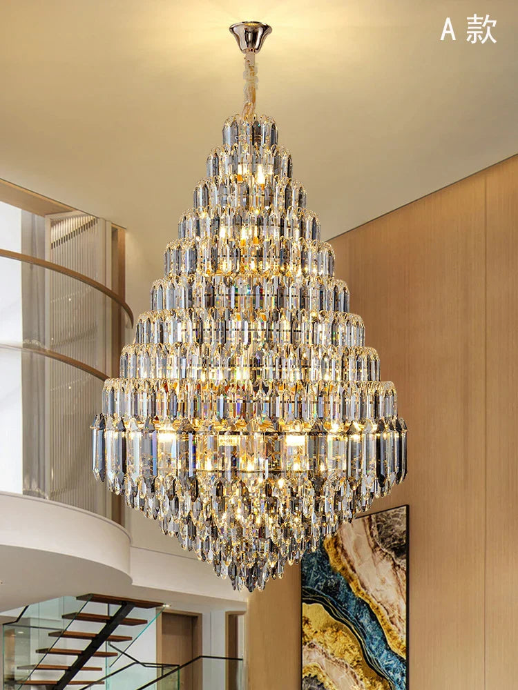 Luxurious Golden Amber Crystal Chandelier - Grand Decorative Lighting For Lobbies Villas Staircases