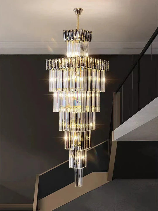 Luxurious Crystal Clear Pendant Light - Artistic Chandelier For Elegant Living Rooms And Staircases