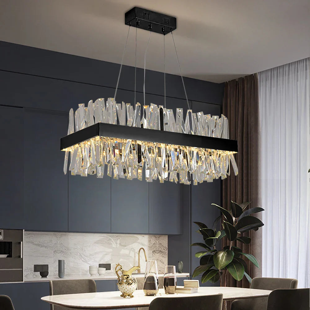 Luxury Crystal Hanging Chandelier For Dining Room And Kitchen Island – Choose Chrome Or Gold