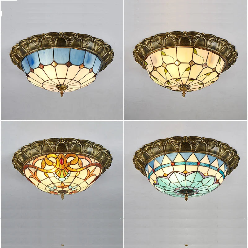 European - Style Tiffany Circular Ceiling Lamp - Retro Elegance For Living Rooms Bedrooms Corridors