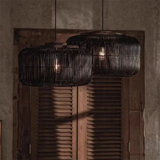 Wabi - Sabi Vintage Rattan Pendant Light - Hand - Woven Japanese Style Elegance For Dining Room