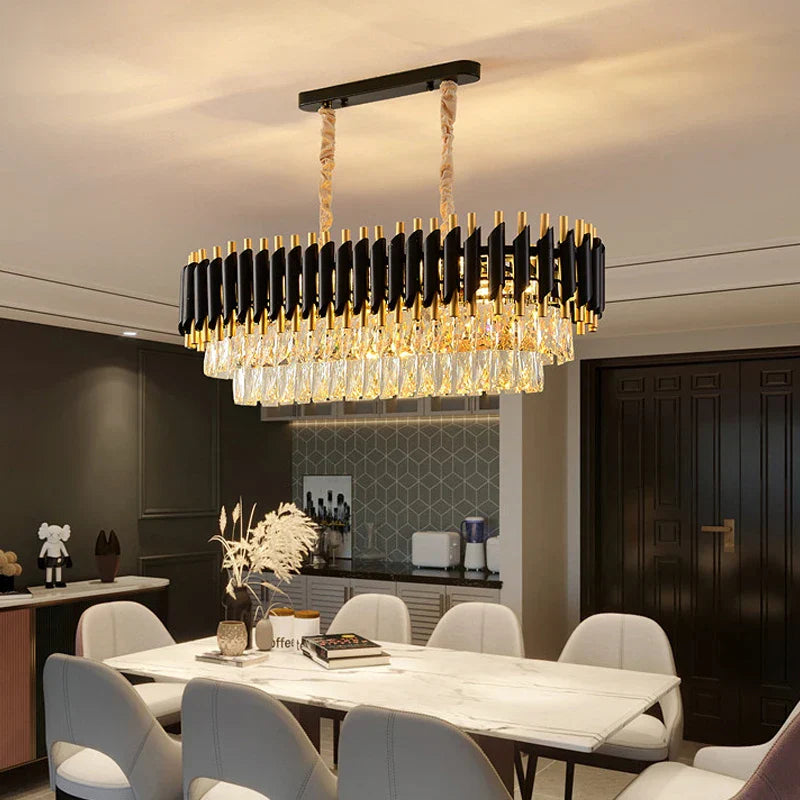 Modern Led Luxury Black Gold Crystal Chandeliers - Elegant Indoor Lighting Fixture For Living And