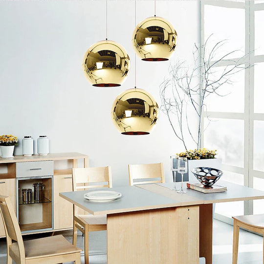 Vintage Loft Pendant Lights With Plated Copper Gold And Silver Accents - Glass Ball Hanging Lamp