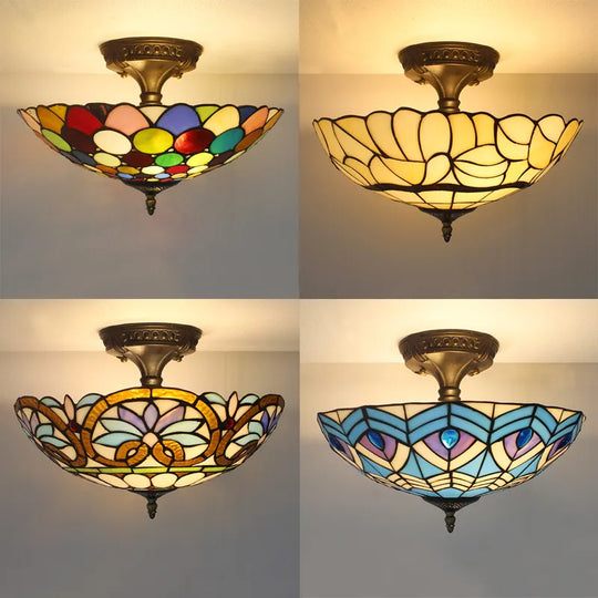 Vintage Tiffany Stained Glass Ceiling Lights - Mediterranean Baroque Hanging Lamp For Living Room