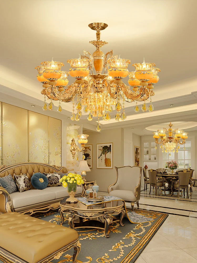 Elegant European Style Crystal Chandelier - A Luxurious Jade - Inspired Main Lamp For Living Rooms