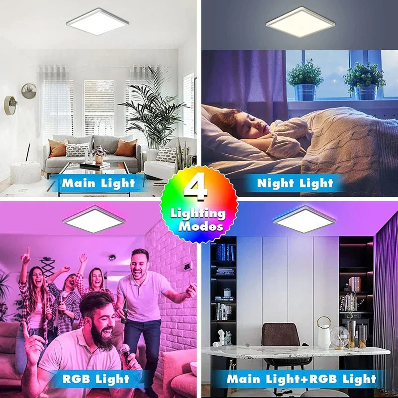 4W Square Wifi Led Ceiling Light - Dimmable Rgbcw Lamp With Remote Control For Living Room And