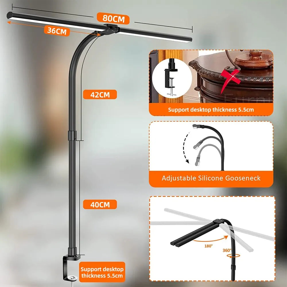 Double Head Led Clip Desk Lamp With Remote Control - Versatile Home And Office Lighting