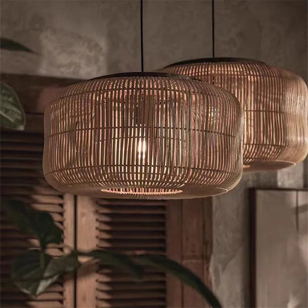 Wabi - Sabi Vintage Rattan Pendant Light - Hand - Woven Japanese Style Elegance For Dining Room