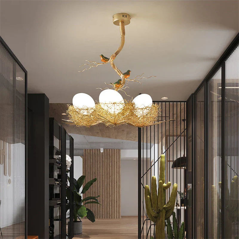 Modern Led Gold Bird’s Nest Chandeliers - Illuminate Your Living Dining And Kitchen Spaces With