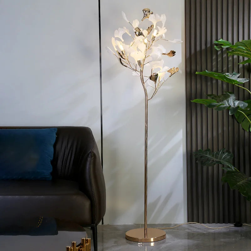 Modern Ginkgo Leaf Light Luxury Floor Lamp - Warm Led Lighting For Bedrooms And Living Rooms With