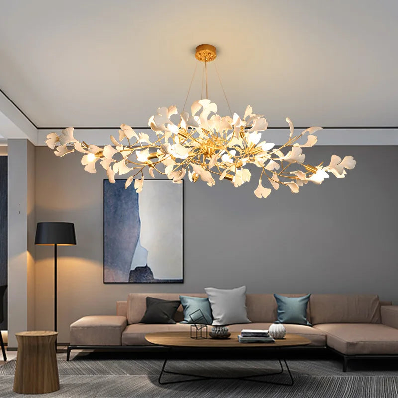 Elegant Nordic Apricot Leaf Chandelier - Wrought Iron Petals Indoor Led Lighting For Living Dining