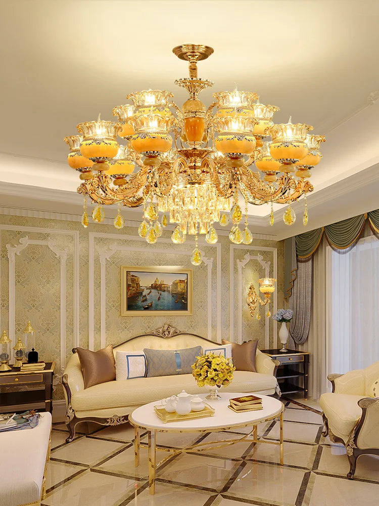 Elegant European Style Crystal Chandelier - A Luxurious Jade - Inspired Main Lamp For Living Rooms