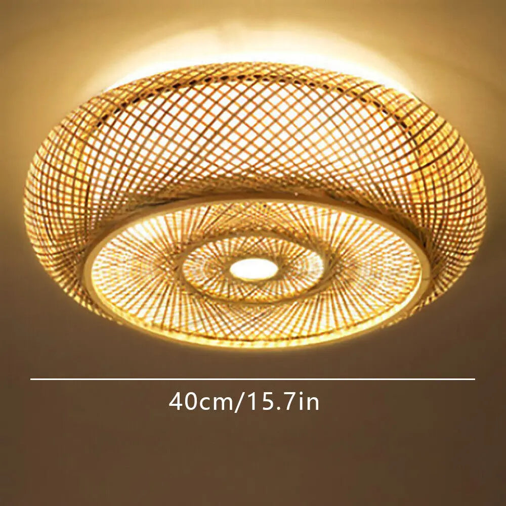 40Cm Bamboo Wicker Rattan Ceiling Light Fixture - Asian Art Flush Mount Pendant Lamp Ceiling Light