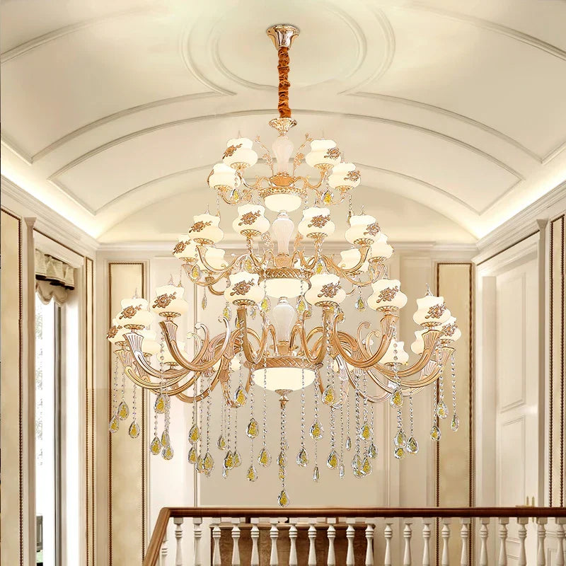 European - Style Duplex Building Large Chandelier - Villa Elegance For Spacious Living And Hotel