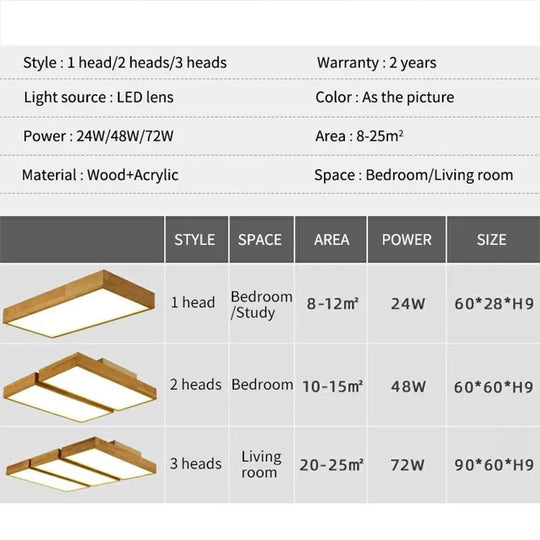 Wood Modern Minimalist Led Ceiling Lamp - Perfect For Bedroom Living Room Dining Kitchen And Study