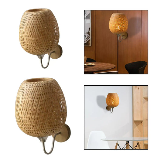 Vintage Rattan Bamboo Wall Sconce Light - Industrial Elegance For Dining Rooms And Bedrooms Wall