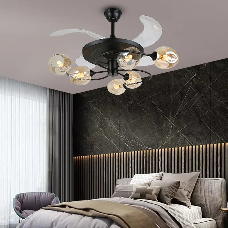 New Invisible Fan Light - Minimalist Living Room Ceiling With Glass Lampshades And Remote Control