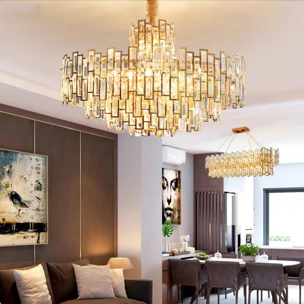 Luxury Golden Crystal Led Ceiling Lamp - Modern Round Chandelier For Dining And Living Rooms