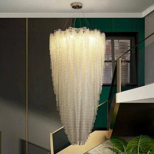 Luxurious Modern Crystal Chain Chandelier - A Dazzling Dining Room Centerpiece With Rectangle