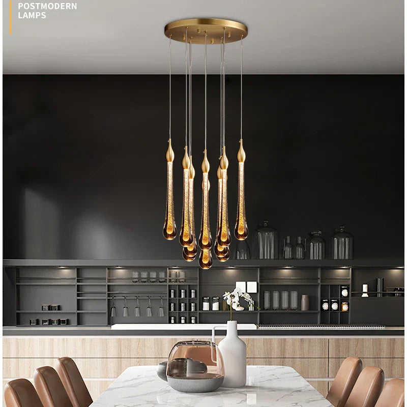 Lamp Led Chandelier - Modern Raindrop Crystal Pendant Light Fixtures In Gold For Kitchen Islands