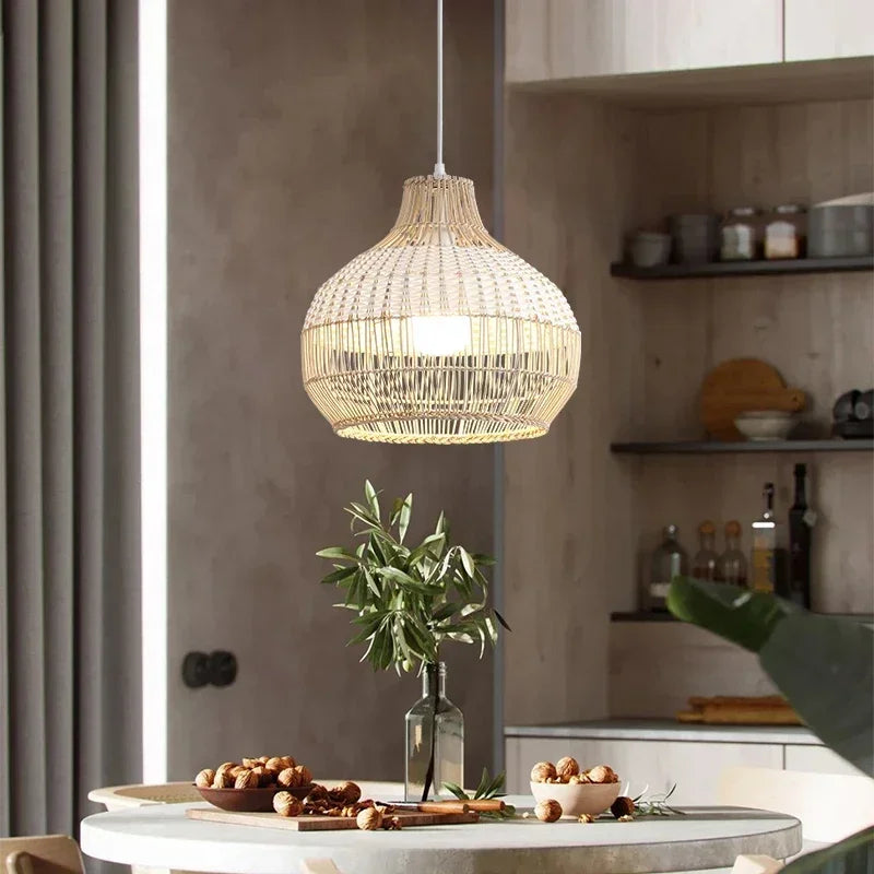 Nordic Gyro Rattan Pendant Lights - Handmade Artistic Illumination For Kitchen And Dining Decor