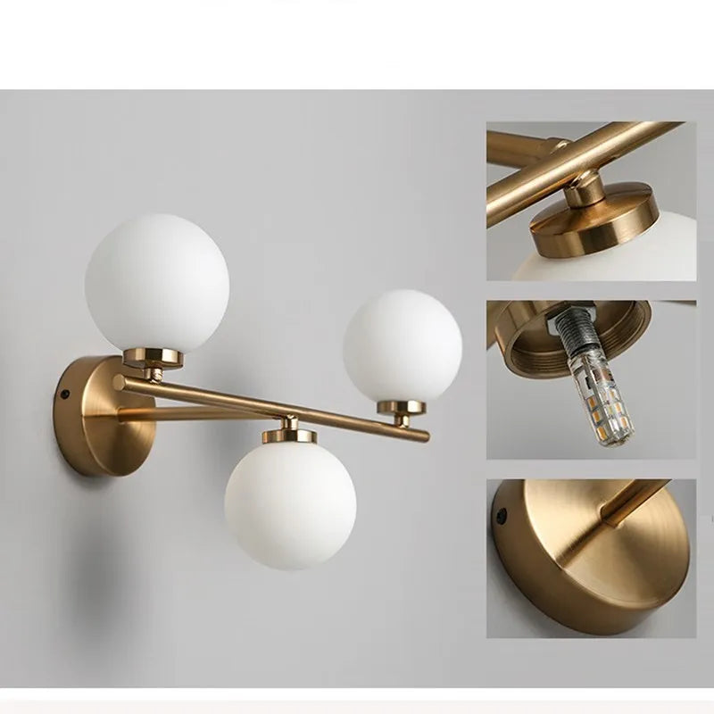 Nordic Gold Wall Lamp With Glass Orb Shade - Elegant Lighting For Bathroom Bedside Hotel Aisle And