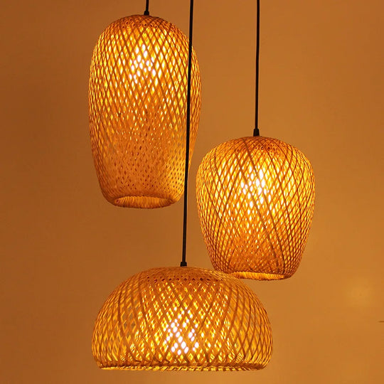 Bamboo Lampshade Led Pendant Lamp - Natural Rattan Wicker Ceiling Chandeliers With Hand - Woven E27