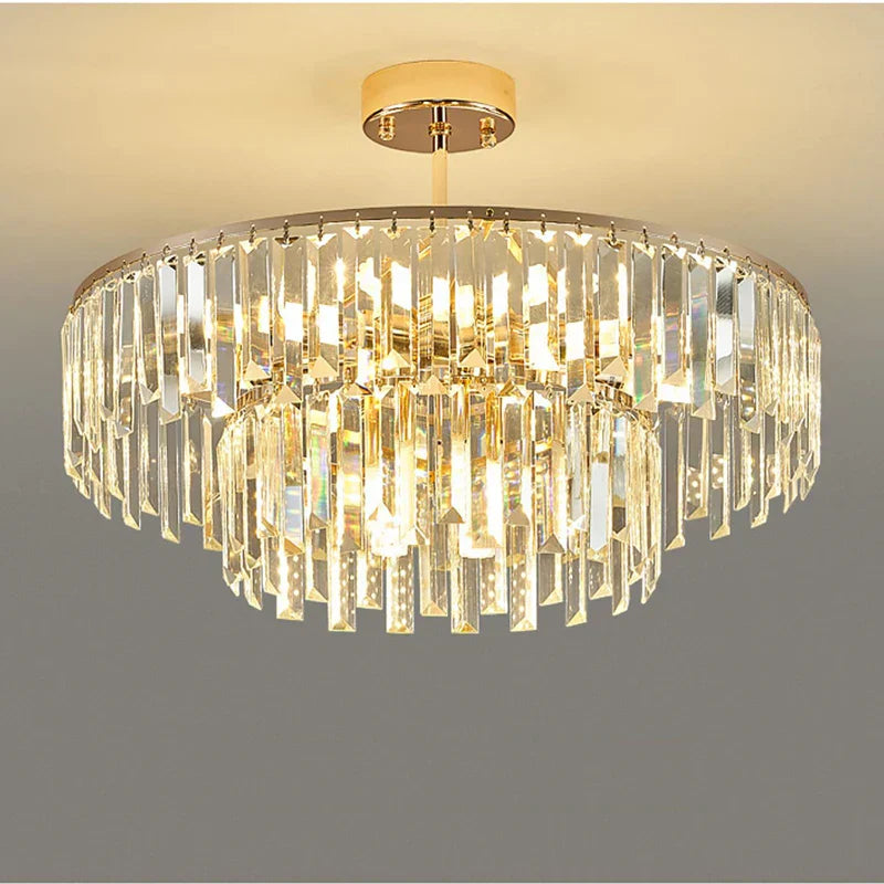 Elegant Modern Crystal Gold Chandelier - Round Smoked Gray Design Perfect For Luxury Living Rooms