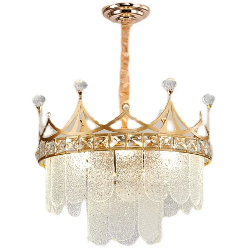 Elegant Modern Minimalist Crown K9 Crystal Chandelier - A Round Golden Fixture For Living Rooms And