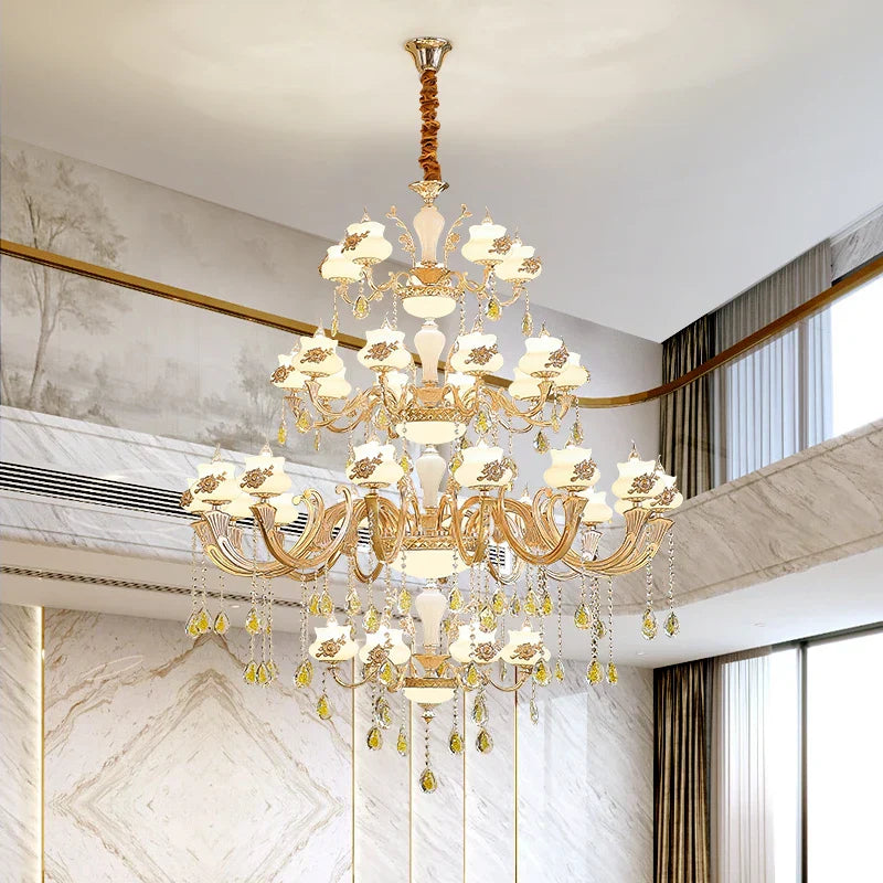 European - Style Duplex Building Large Chandelier - Villa Elegance For Spacious Living And Hotel