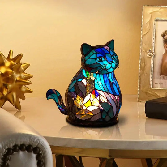 Resin Stained Glass Animal Table Lamp Series - Colorful Night Lights Featuring Lion Dolphin Wolf