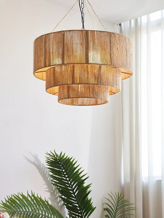 Bohemian Retro Chandelier - Handmade Rattan Pendant Lamps For Creative Country - Style Decor Lights