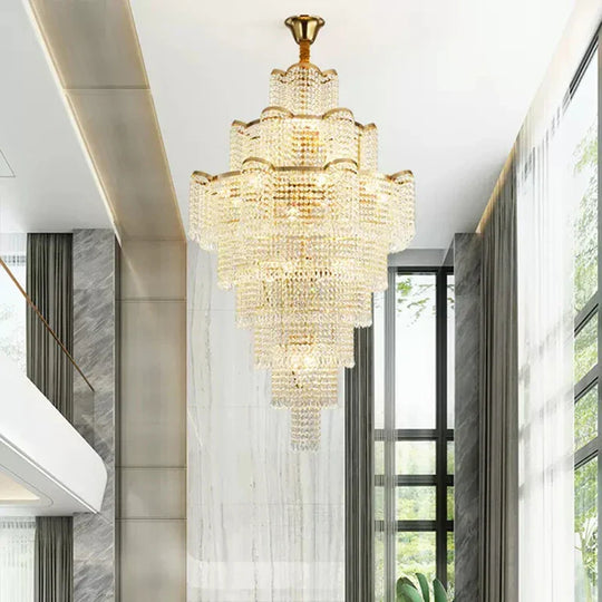 Modern Luxury Long Chandelier - Opulent Illumination For Staircases Villa Lobbies High Ceilings And