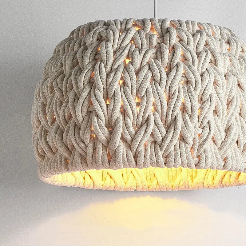 Nordic Wabi Sabi E27 Led Pendant Lights - Knitted Rope Minimalism Hanging Lamp For Dining Room And