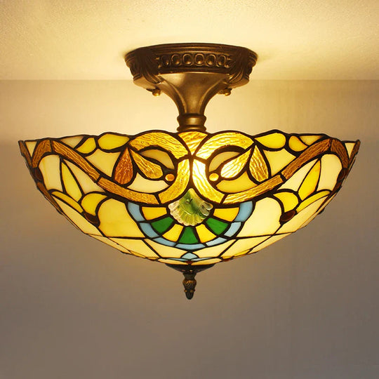 Vintage Tiffany Stained Glass Ceiling Lights - Mediterranean Baroque Hanging Lamp For Living Room