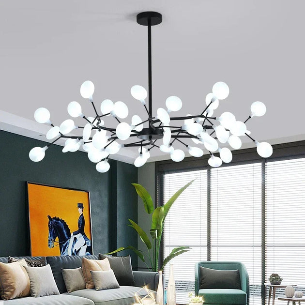 Modern Firefly Led Chandelier - Black And Gold Ceiling Pendant Lamp For Living Room Bedroom Hall