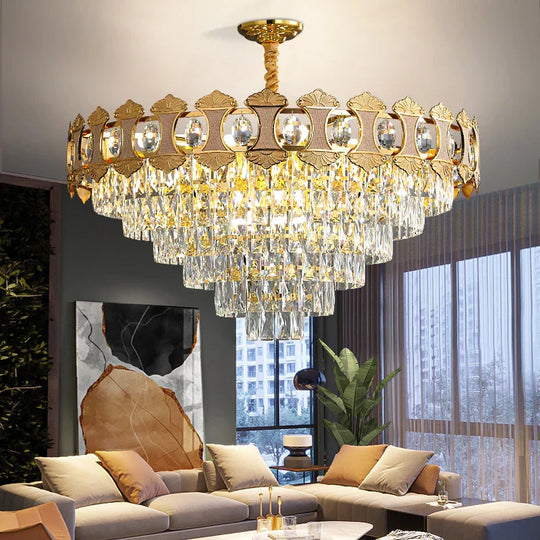 Elegant Golden Crystal Chandelier - Perfect For Master Bedrooms Living Rooms And Dining Creating An