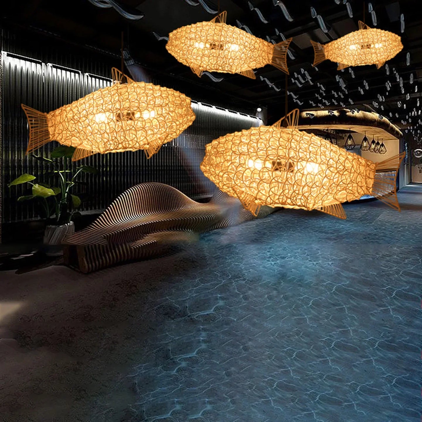 Hand - Woven Rattan Fish - Shaped Pendant Light - Artful Decorative Lighting For Home And