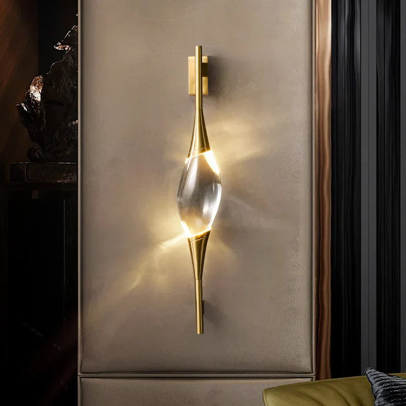 Postmodern Crystal Wall Lamp - Copper Body Light For Bedside Stair Sconce Brass Foyer Dining Room