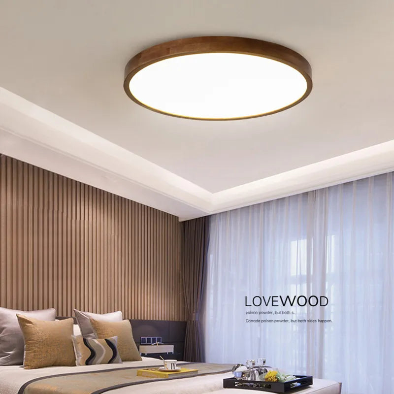 Walnut Ceiling Lamp - Ultra - Thin Round Wood Design Nordic Chandelier For Bedroom Study Balcony