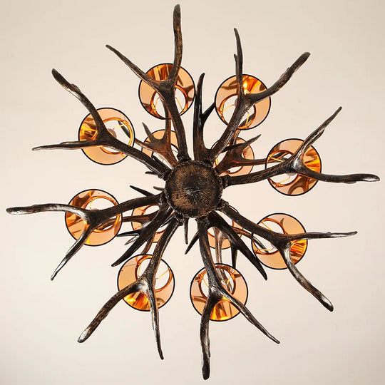 American Industrial Antler Chandelier With Vintage Black Lampshade - Perfect For Dining Rooms