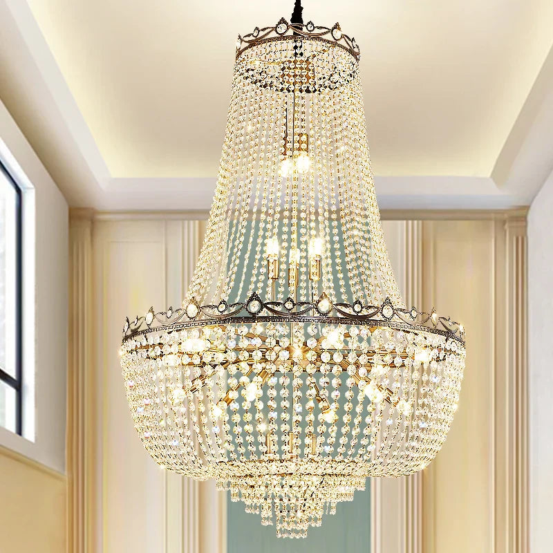 Elegant Crystal Chandelier For Duplex Buildings - A Modern Luxury Fixture Living Rooms Dining